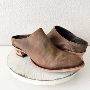 Lane Plain Jane Mule Womens 11 Brown Leather Cowboy Boots Short Western Cowgirl